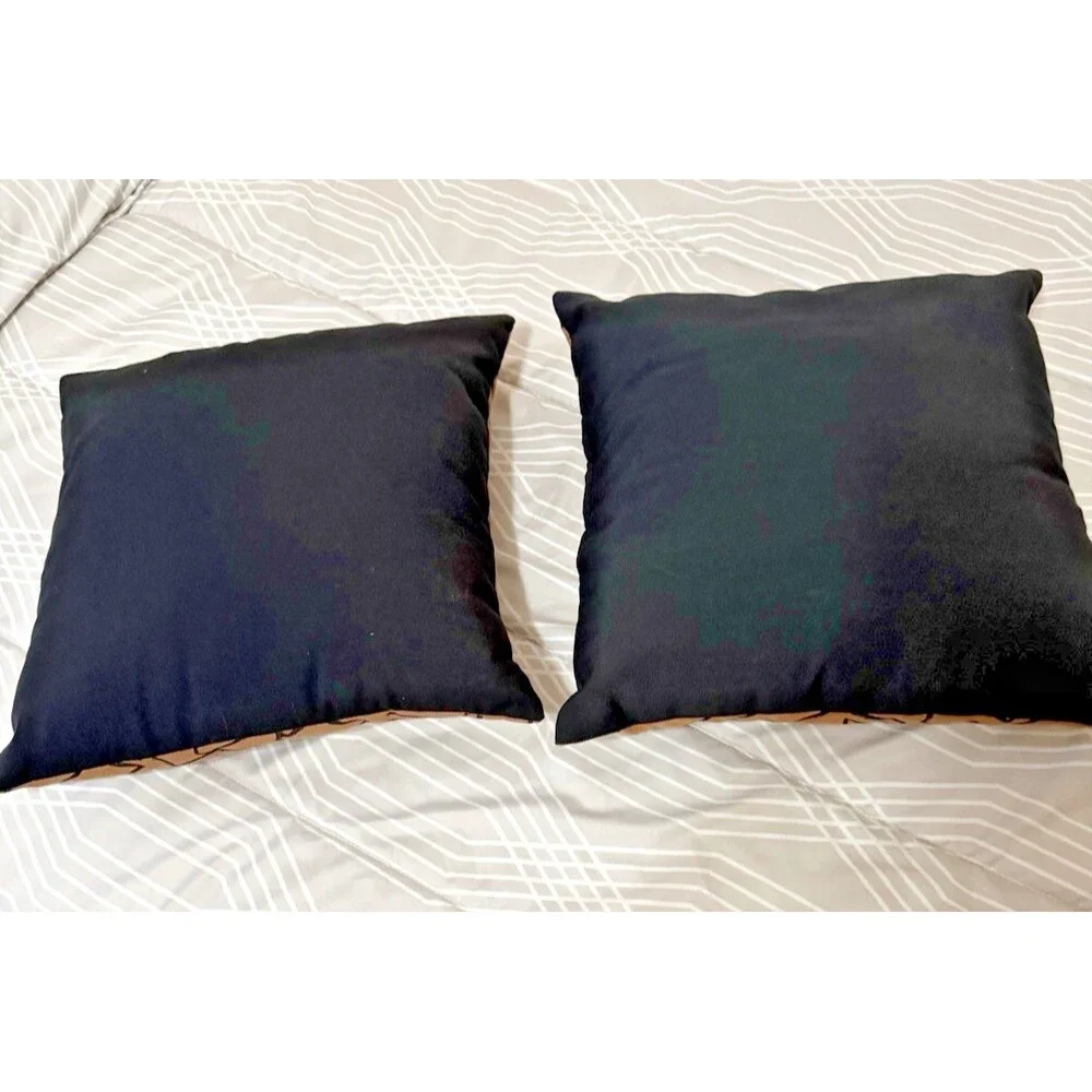 2 Decorative Throw Pillows Gold and Black Square Geometric Pattern (16 x 16)